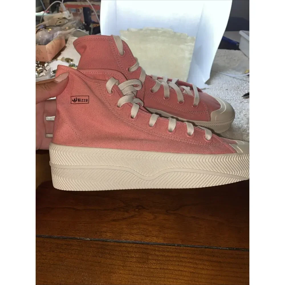 Adidas Nizza 2 Canvas High Top Sneaker Pink White Platform Mens 6.5 Woman’s 8